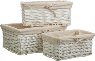 Wanderlust Deco Wanderlust Deco - Set 3 Cestos De Mimbre Blancos Forrados