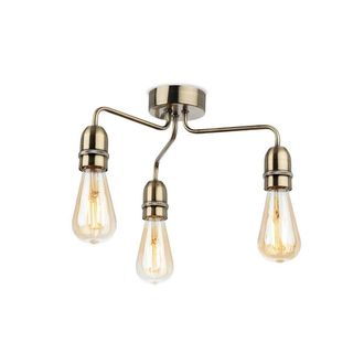 Netlighting Leon Industrial 3 Light Flush Ceiling Fitting Antique Brass in Gold