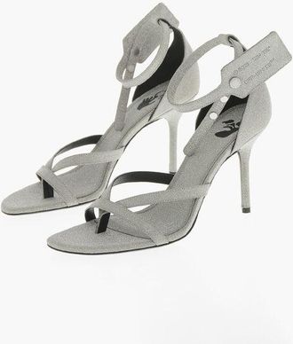Off-white Thong Sandals With Ankle Strap and Glitter, 9 cm Heel size 37