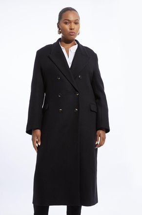 Karen Millen Plus Size Italian Manteco Wool Blend Double Breasted Tailored Midaxi Coat