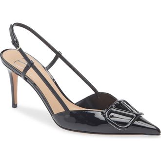 Valentino Garavani VLOGO Pointed Toe Slingback Pump in Black at Nordstrom, Size 10.5Us