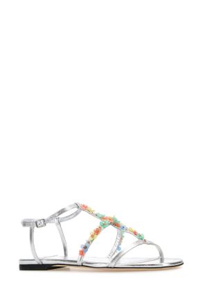 Jimmy Choo London Womens Gwyn Daisy Sandal Silver Nappa Leather