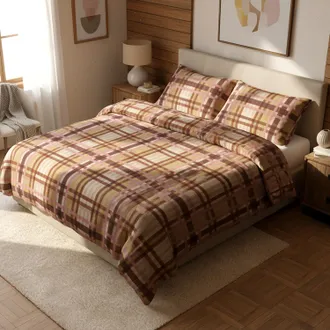 KASANOVA Parure copripiumino matrimoniale cotone tartan marrone