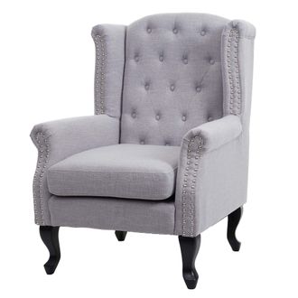 Hhg Hhg - Nunca Usado] Sill&oacute;n Chesterfield, Sill&oacute;n Club Reclinable Sill&oacute;n Wing, Tela/textil Hidr&oacute;fugo, Gris Sin Otomana