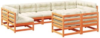 vidaXL Set De Sof&aacute;s Jard&iacute;n 9 Pzas Con Cojines Madera Pino Marr&oacute;n Cera Vidaxl