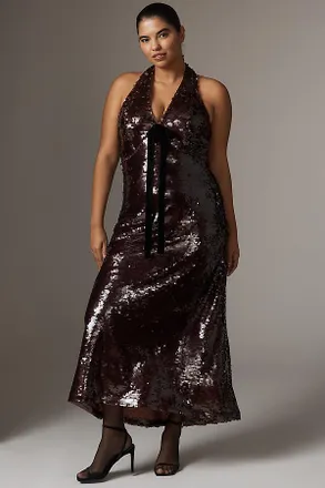 Maude Greta Halter Sequin Midi Dress
