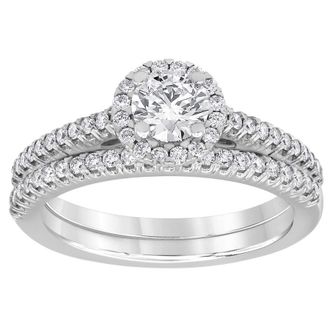 Grown Brilliance 1.5 Carat 14K White Gold Round Cut Lab Grown Diamond Halo Bridal Ring Set for Women- Color/Clarity-G/VS