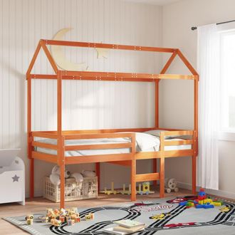 vidaXL Cama Alta Con Techo Madera Maciza De Pino Marr&oacute;n Cera 90x200 Cm Vidaxl