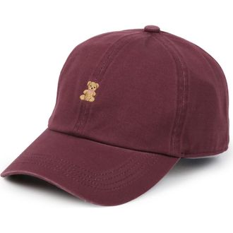 David and Young Embroidered Bear Cotton Adjustable Baseball Cap in Plum at Nordstrom Rack