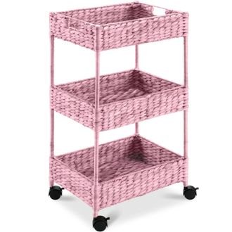 Best Choice Products 3-Tier Water Hyacinth Rolling Utility Cart w/ Weaved Baskets