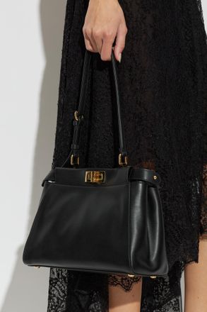 Fendi Leather Bag Peekaboo Small, Womens, Black