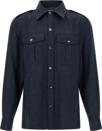 Brunello Cucinelli Blue Virgin Wool Mens Blouse