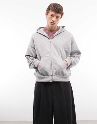 Weekday Felpa grigio m&eacute;lange oversize con cappuccio e zip