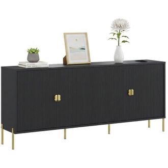 Dmora Credenza Viale, Madia Cassetti, 4 Ripiani, Apertura Battente, 203x49x83h cm Nero