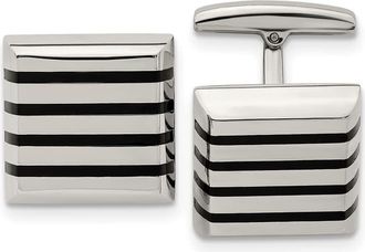 Diamond2Deal Stainless Steel Polished Black Rubber Square Cufflinks