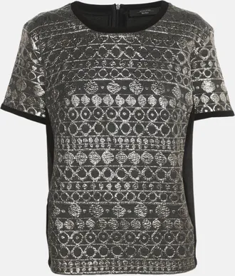 Max Mara Dark Grey/gold Jersey And Lurex Fabric Top