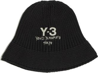 Yohji Yamamoto knit embroidered bucket hat - unisex - Cotton - S - Black