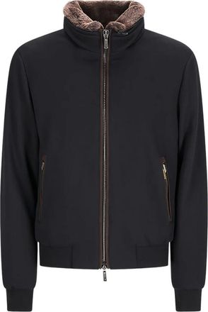 Moorer Zwarte wollen shearling kraag jas - Heren - Zomerjassen - Zwart - 2XL - Wol - Jassen