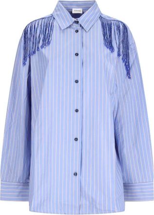 Andamane Miley Fringed Oversized Shirt - Dames - Overhemden - Blauw - L - Katoen - Overhemden