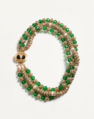 Valentino Garavani Collana Ovalette In Metallo, Smalto, Vetro Briole, Perle E Cristalli Donna ORO/EMERALD/NERO UNI