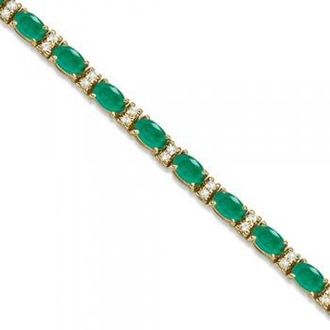 Allurez Diamond & Oval Cut Emerald Tennis Bracelet 14k Yellow Gold (9.25ctw)