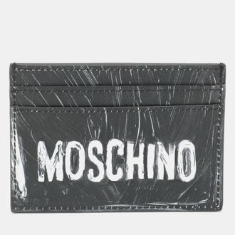 Moschino Grey Leather Logo Print Card Holder