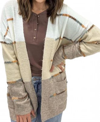 Staccato Open Front Multi Stitch Cardigan In Taupe