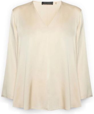 Elena Miro Overhemden, Dames, Beige, 2Xl, Satijn, Stretch Viscose Satin Blouse