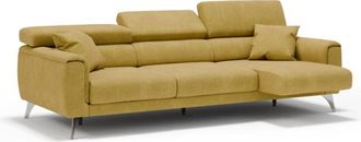 Divani.Store Divani.store - Caravaggio Sof&aacute; De 3 Plazas Extensibles Con Reposacabezas Ajustables En Tejido Impermeable 244 Cm Amarillo