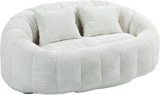 Urban Meuble Sof&aacute; ovalado en tela boucl&eacute; color blanco hueso con cojines