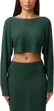 Naked Wardrobe Boat Neck Crop Sweater in Pine Green at Nordstrom, Size X-Large