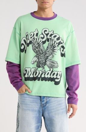 Diet Starts Monday Layered Look Cotton Graphic T-Shirt in Teal/purple at Nordstrom, Size Xx-Large