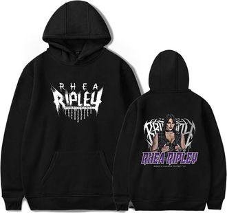 Generic Rhea Ripley New Logo Print Fashion Mens Hoodie Casual Loose Hoodie Street (Black,XS)