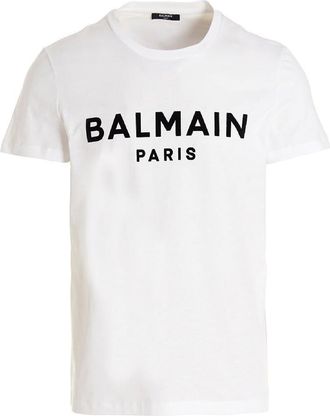 Balmain Flock Logo Print T Shirt