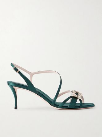 Roger Vivier Sandali In Raso Con Cristalli Efflorescence - Verde