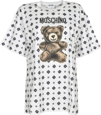 Moschino Logo T-Shirt - Dames - T-shirts - Wit - M - Katoen - Tops