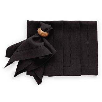 Solino Home Linen Dinner Napkins - Sonoma Hemstitch, 20 x 20 in Black at Nordstrom, Size Large