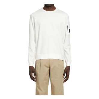 C.P. Company Sweatshirts, male, White, Size: 2XL Diagonal Raised Fleece Crewneck Sweatshirt