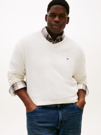 Tommy Hilfiger Big & Tall V-Ausschnitt-Pullover BT-ESSENTIAL COTTON, Herren, Gr. 4XL, ivory petal, Strick, Obermaterial: 100% Baumwolle, TOMMY HILFIGER BIG & TALL, normal norma