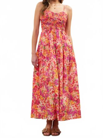 Skies Are Blue Clothing Floral Print Smocked Midi Dress In Red Floral