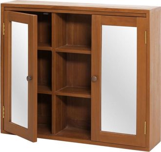 Hhg Hhg - Nunca Usado] Armario Con Espejo De Teca 752, Armario Con Espejo Para Ba&ntilde;o, Teca De Calidad B (duramen, 20-30 A&ntilde;os), 70x80x20cm