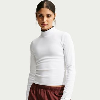 Nike Womens Nike Sportswear Tight Long-Sleeve Mock-Neck Top in White | IO2725-100