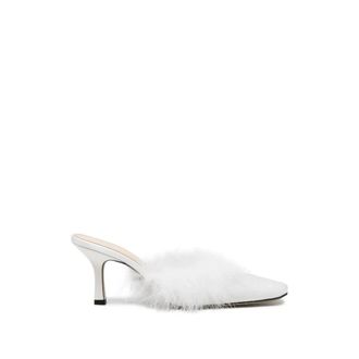 Mach & Mach Carolyn B Mules met Veerdetails en Vierkante Neus - Dames - Muiltjes - Wit - 36 EU - Leer - Schoenen