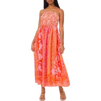Halogen Floral Paisley Smocked Cotton Sundress in Pink Multi at Nordstrom Rack, Size X-Large