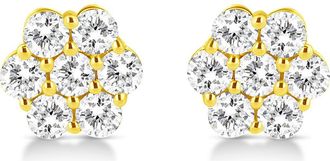 House of Brilliance 14K Yellow Gold 1/2 Cttw Brilliant Round Cut Diamond Floral Cluster Stud Earrings with Pushbacks at Nordstrom