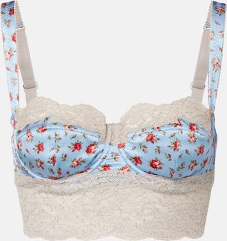 Dolce & Gabbana Floral lace-trimmed silk and cotton bra