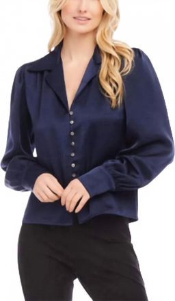 Karen Kane Shirred Satin Blouse In Navy