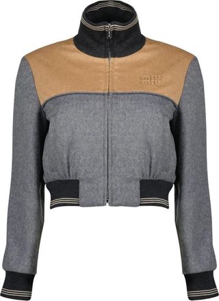 Miu Miu Velvet Zip Jacket - Dames - Bomber jackets - Grijs - S - Wol - Jassen