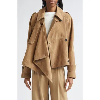 Monse Cascade Double Breasted Suede Jacket in Sand at Nordstrom, Size X-Small