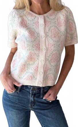 Merci Floral Short Sleeve Cardigan In Cream